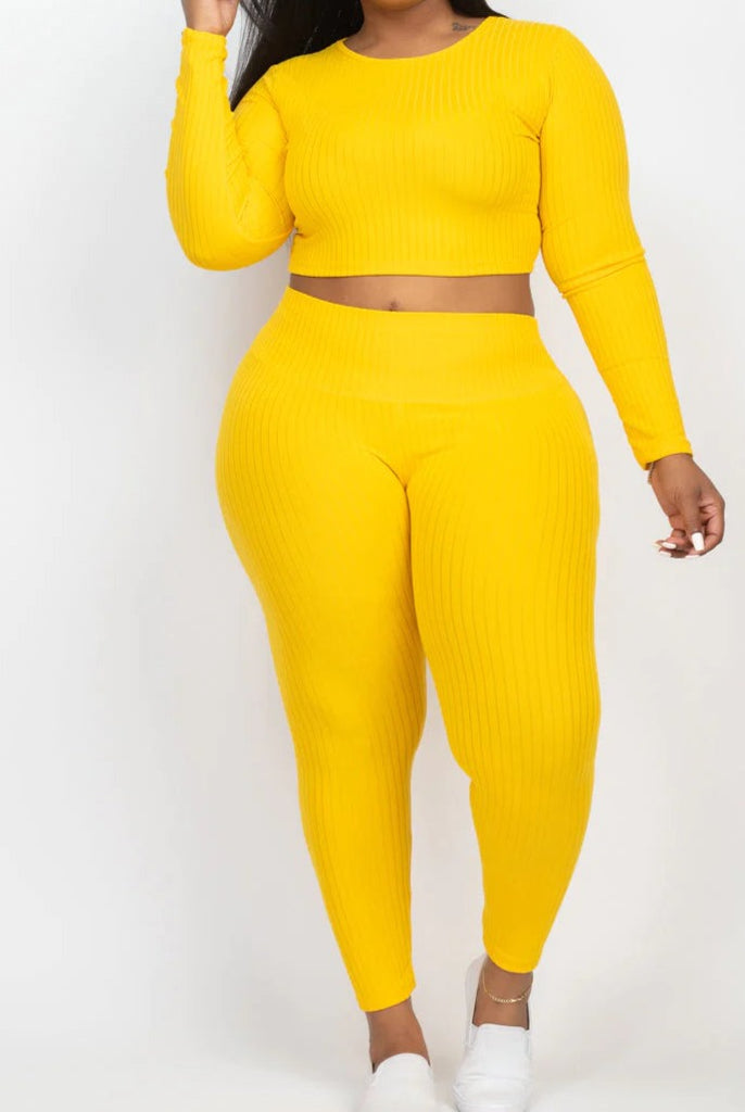  Long Sleeve Crop Top & Leggings Set 