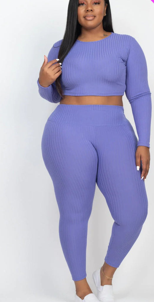  Long Sleeve Crop Top & Leggings Set 