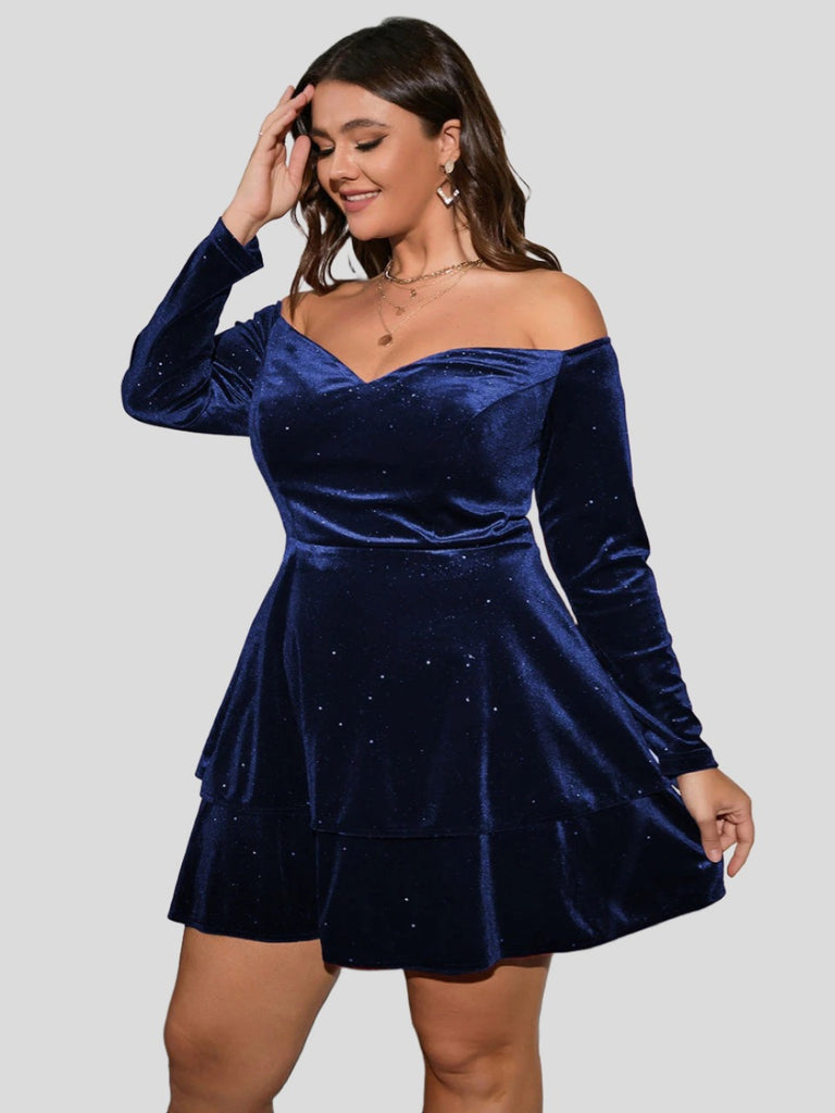 Luxurious Allure  Plus Size Velvet Fringe Off-Shoulder Dress