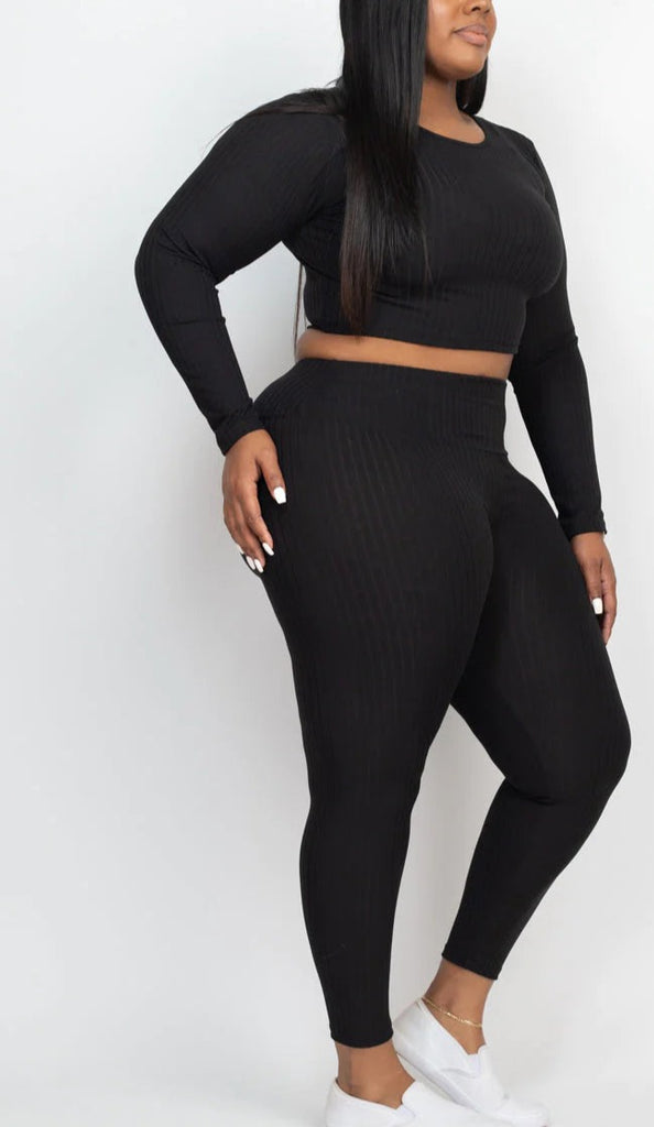  Long Sleeve Crop Top & Leggings Set 