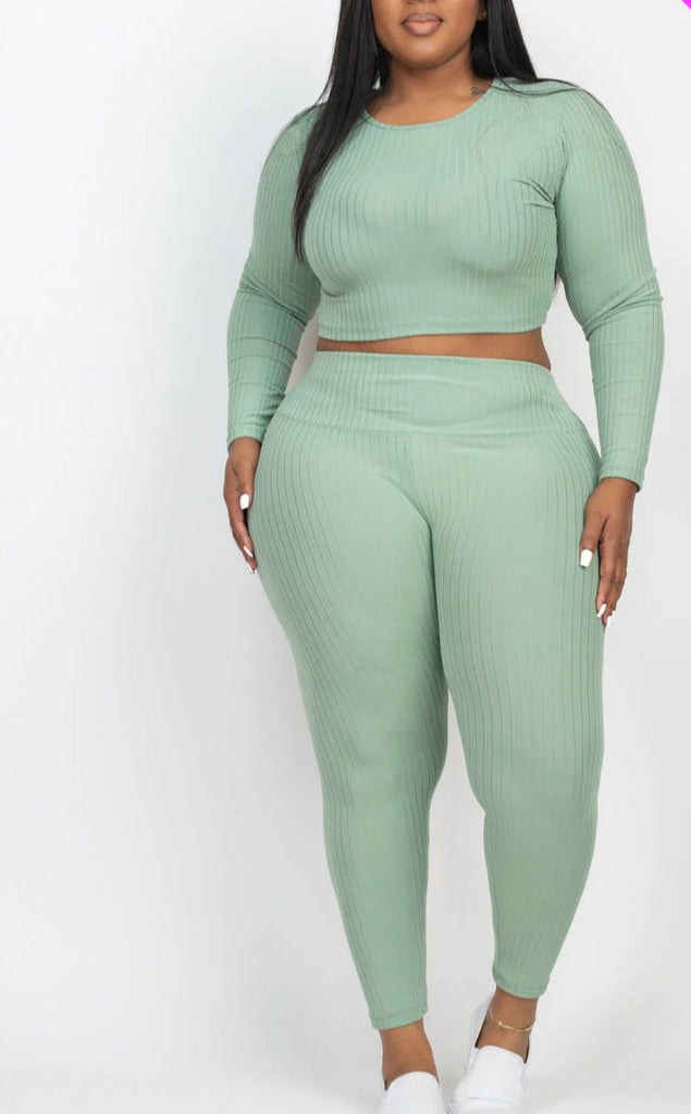  Long Sleeve Crop Top & Leggings Set 