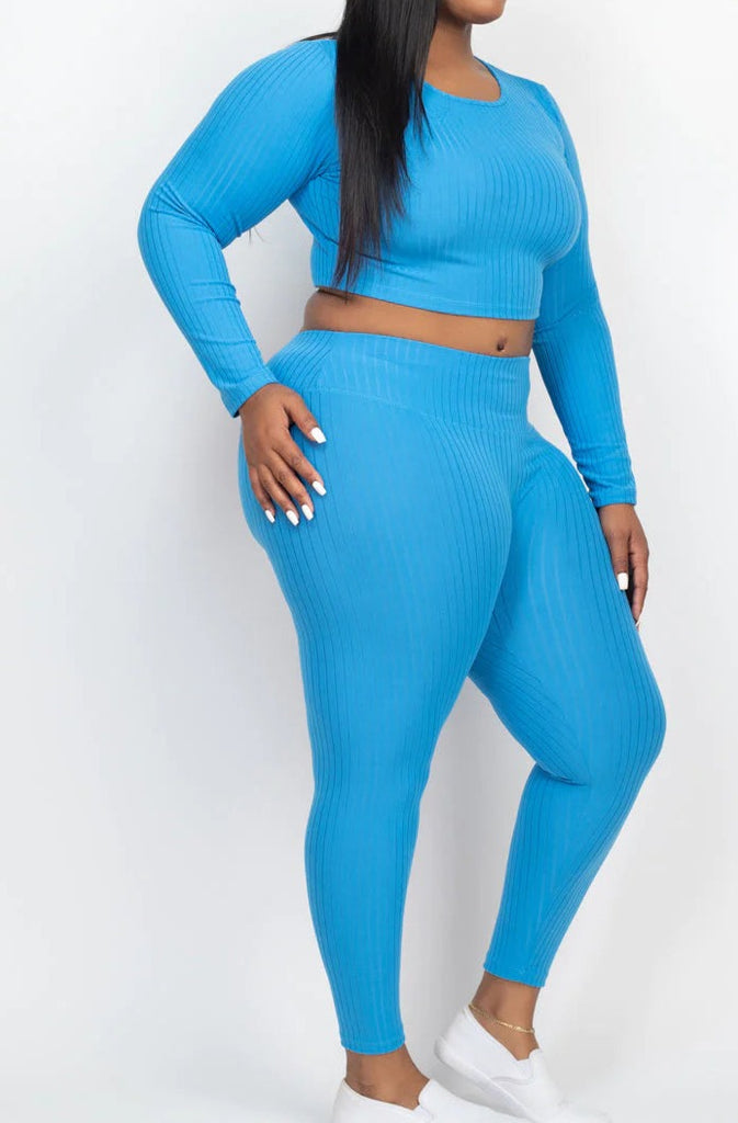  Long Sleeve Crop Top & Leggings Set 