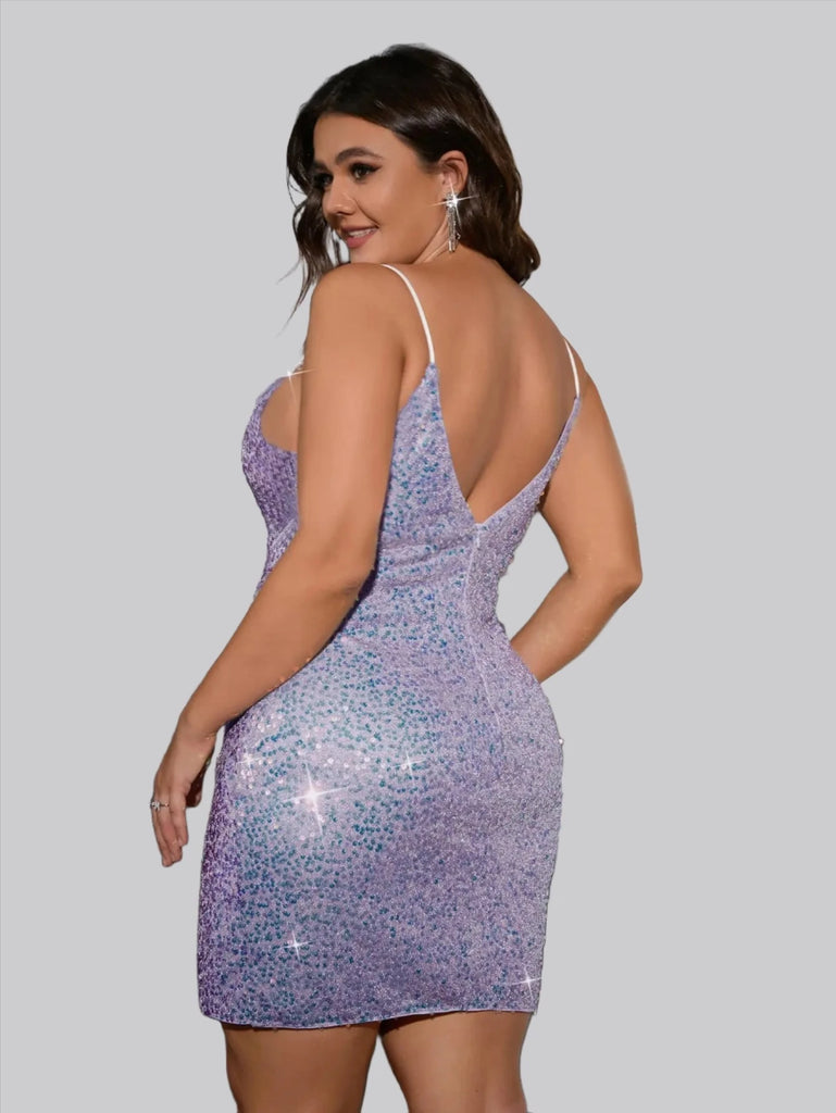 Women's Wrap Contrast Sequin Bodycon Mini Dress-Plus Size