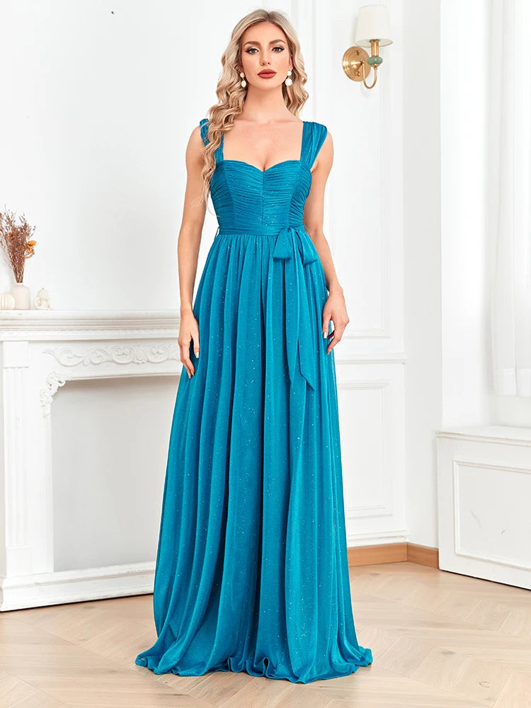 Sky blue shining evening prom gown with split design, perfect for weddings, parties, and formal events.