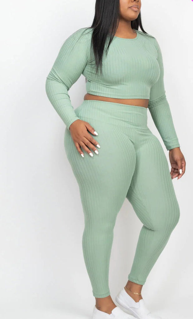  Long Sleeve Crop Top & Leggings Set 