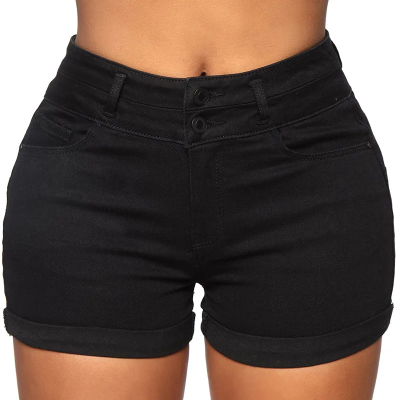 Women's High Waist Cotton Jean Short  Cuffed  