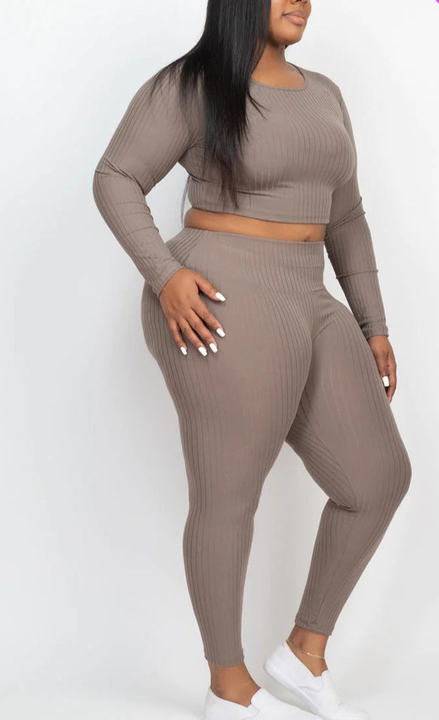  Long Sleeve Crop Top & Leggings Set 