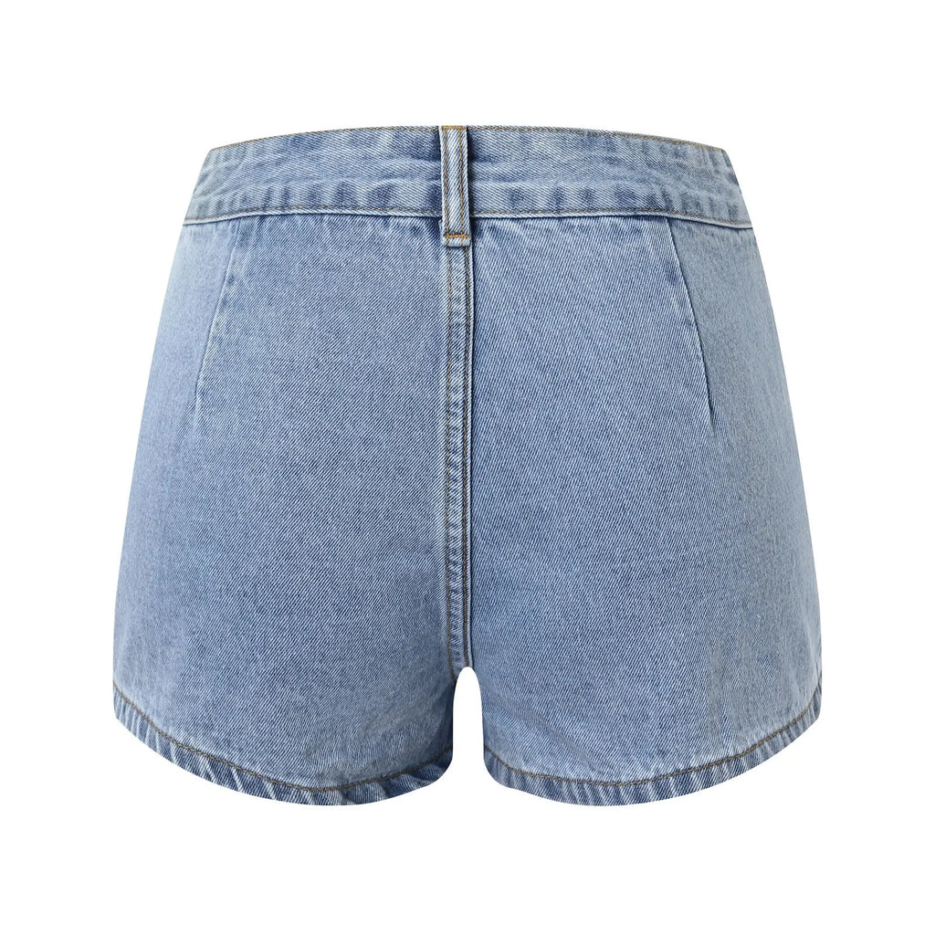 Women's Summer Denim Skirt Shorts with Bead Detail and Cargo Pockets