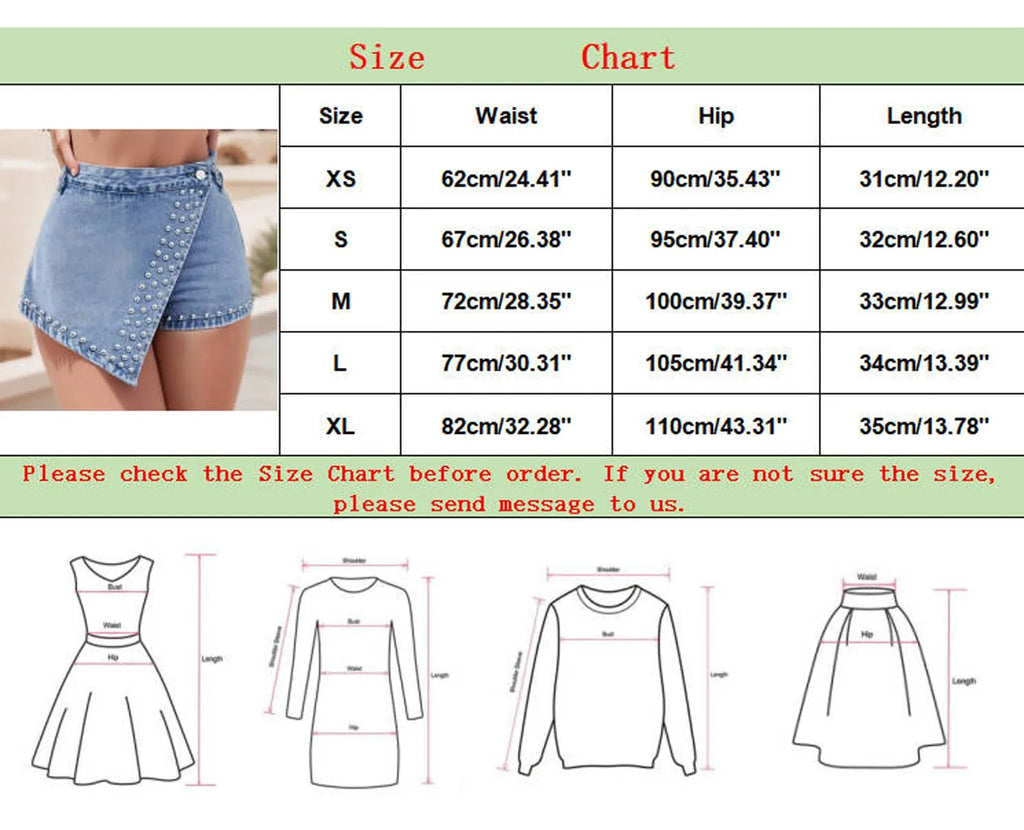 Women's Summer Denim Skirt Shorts with Bead Detail and Cargo Pockets