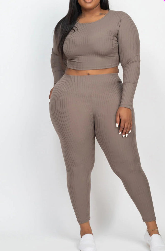  Long Sleeve Crop Top & Leggings Set 