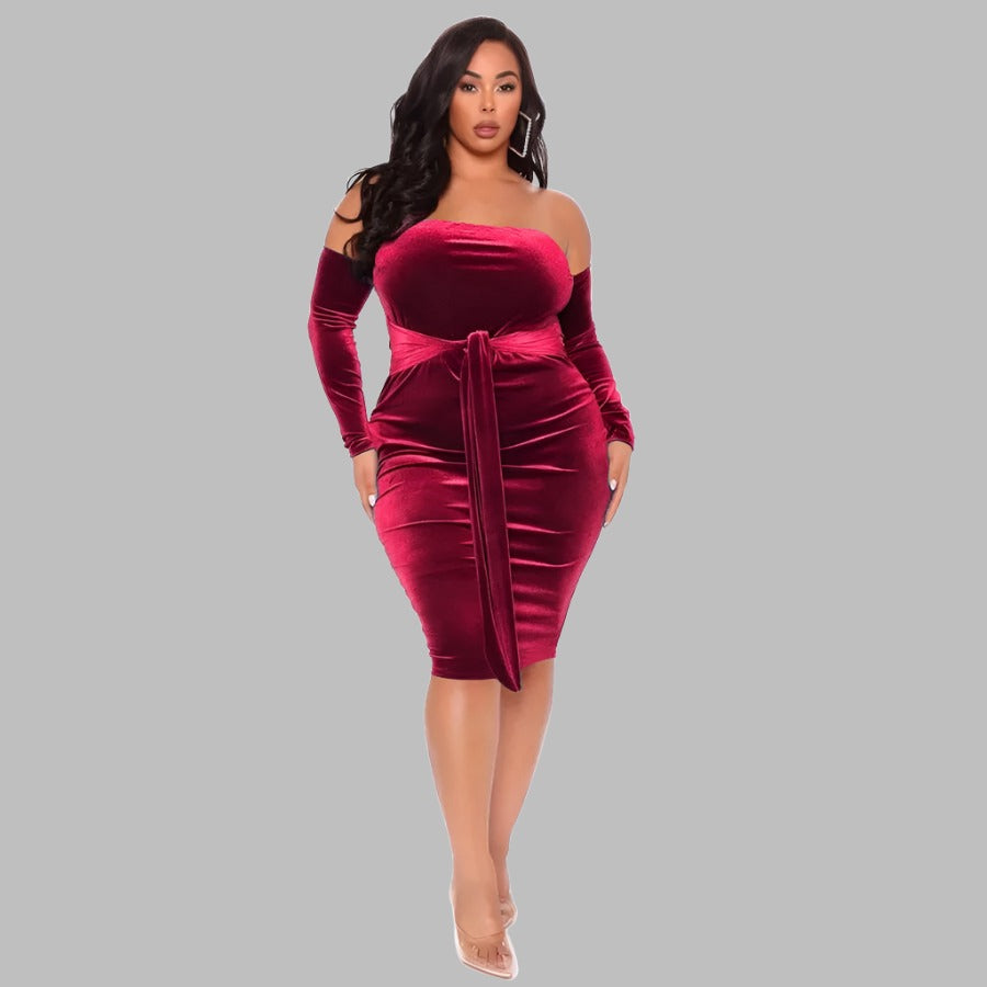 Plus Size Women's Strapless Tie Evening Party Dress