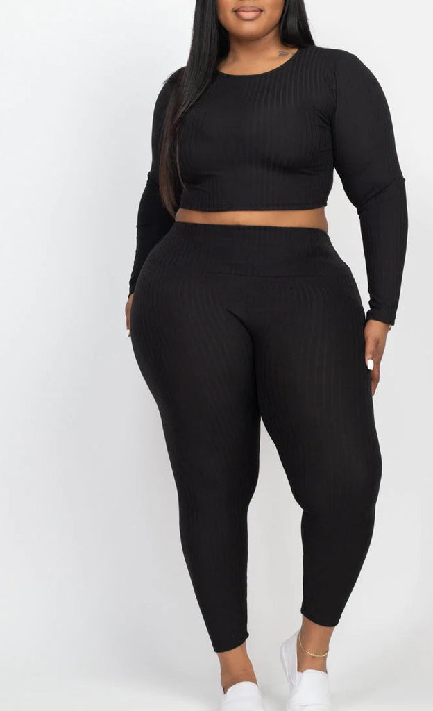  Long Sleeve Crop Top & Leggings Set 