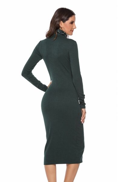 Rongm High Collar Knit Sweater Dress, Long Sleeve Sweater Turtleneck Sweater