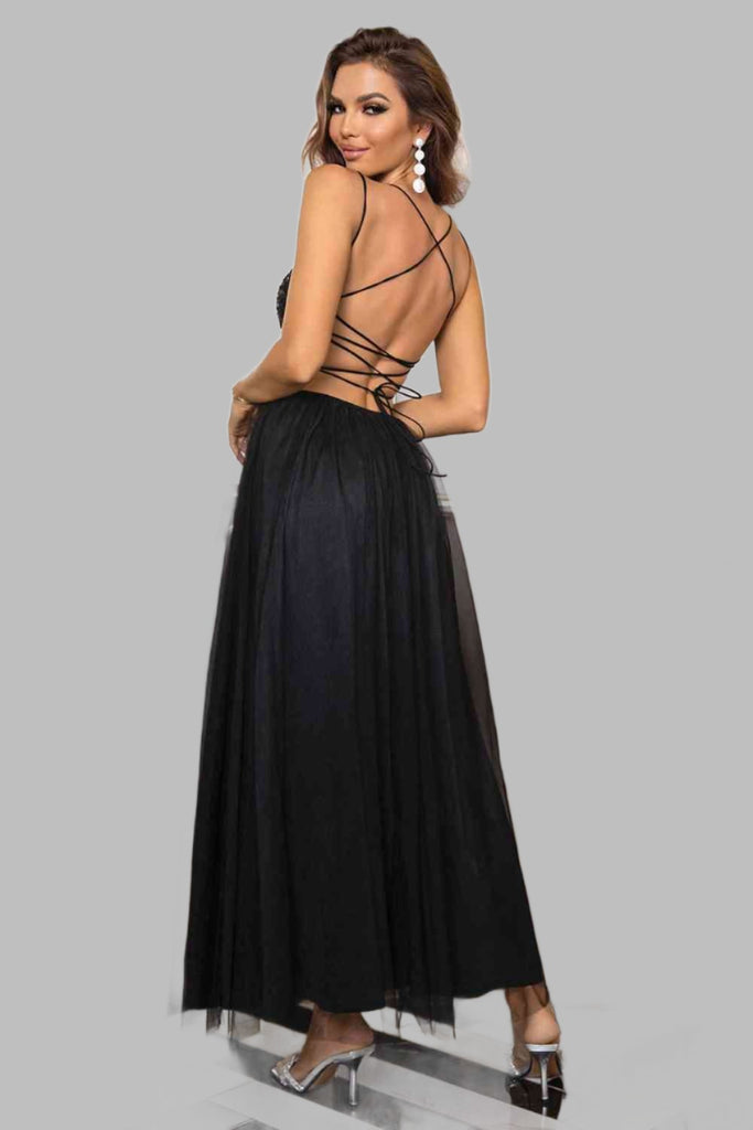 Sweet Memories lace-up maxi dress available in green, black, and blush pink, ideal for formal occasions.